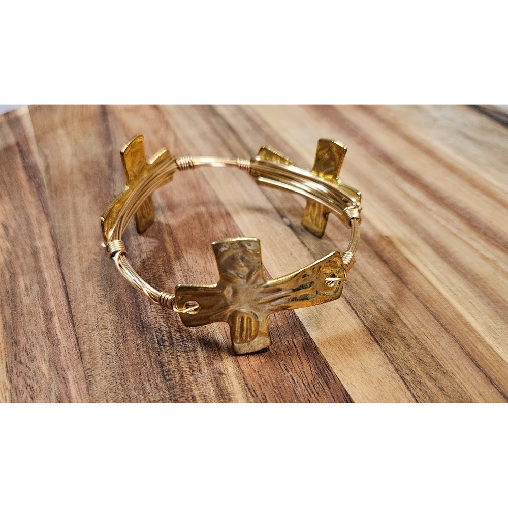 Gold Tone Wire Wrapped Cross Bangle Bracelet Faith‎ Jewerly Christian Charm